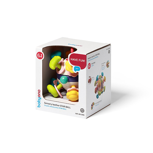 BABYONO Giocattolo sensoriale con massaggiagengive Palla a stella 0m+ - immagine 3