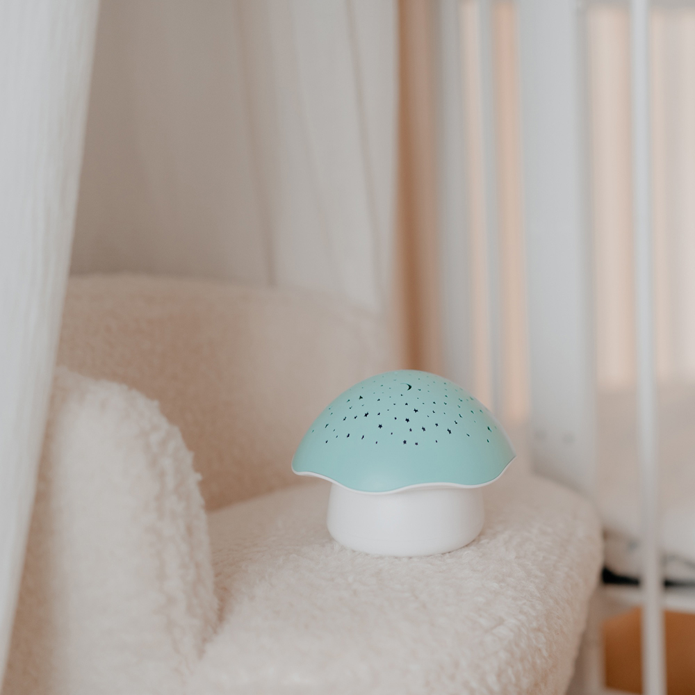 PABOBO Projektor noční oblohy s bílým šumem a senzorem pláče Star Mushroom Blue (obrázek 8)