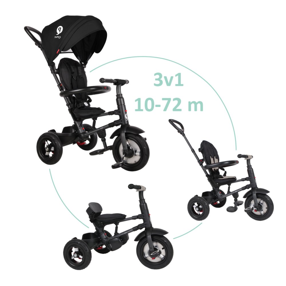 Tricycle QPLAY Rito air gel (Rubber) Noir, âge 10-72 mois