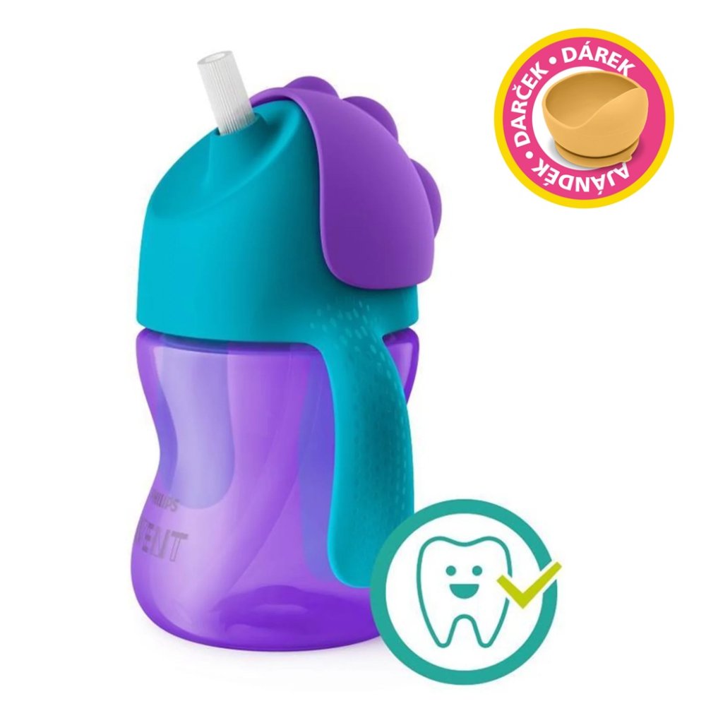 Philips AVENT Szívószálas pohár 200 ml lány+ajándék PETITE&MARS Tálka 6m+