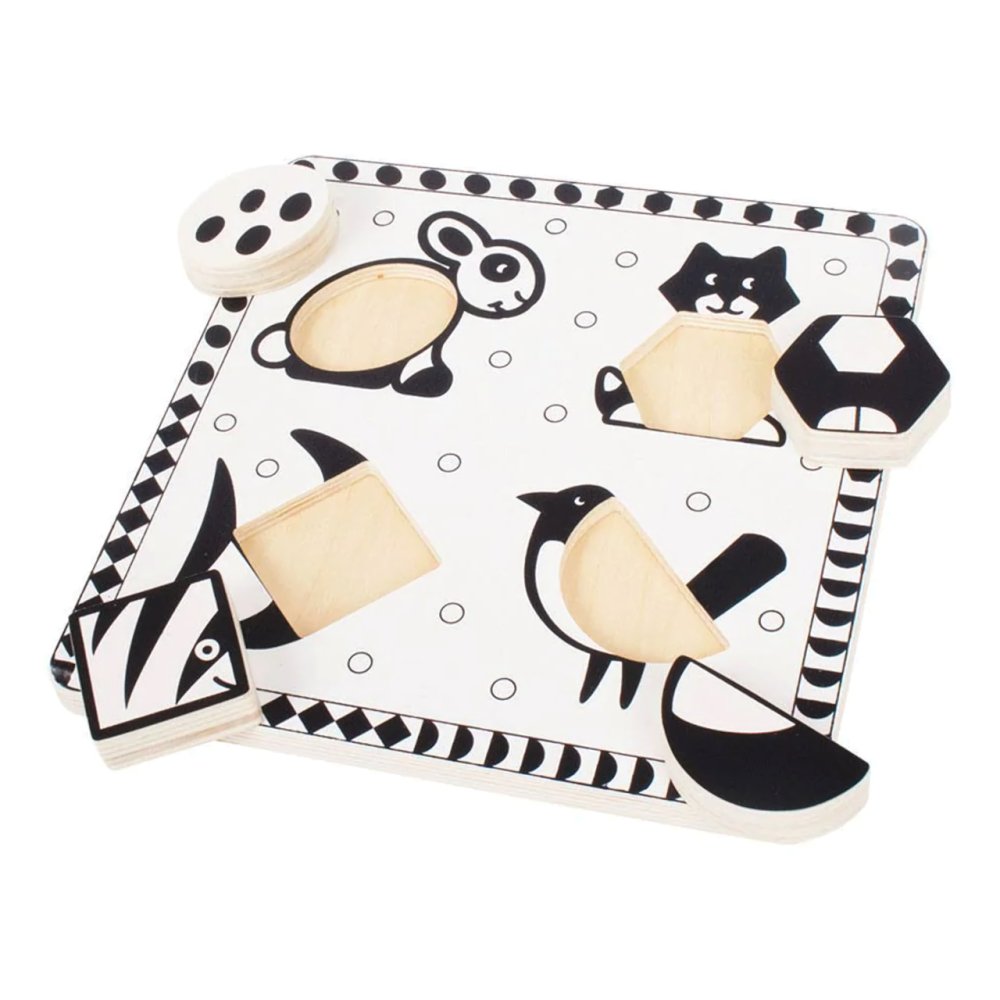 Bigjigs Toys Puzzle de madera encajable formas blanco y negro 2