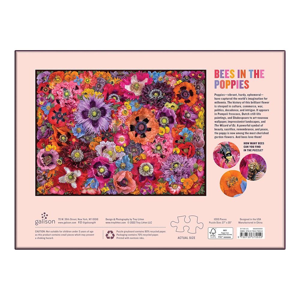 Puzzle Galison Abejas entre amapolas, 1000 piezas - Imagen 5