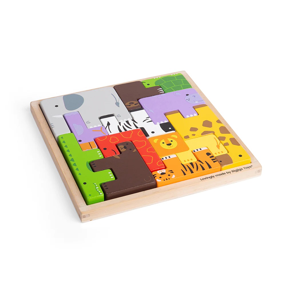 Bigjigs Toys Cubi puzzle in legno con animali safari - immagine 4