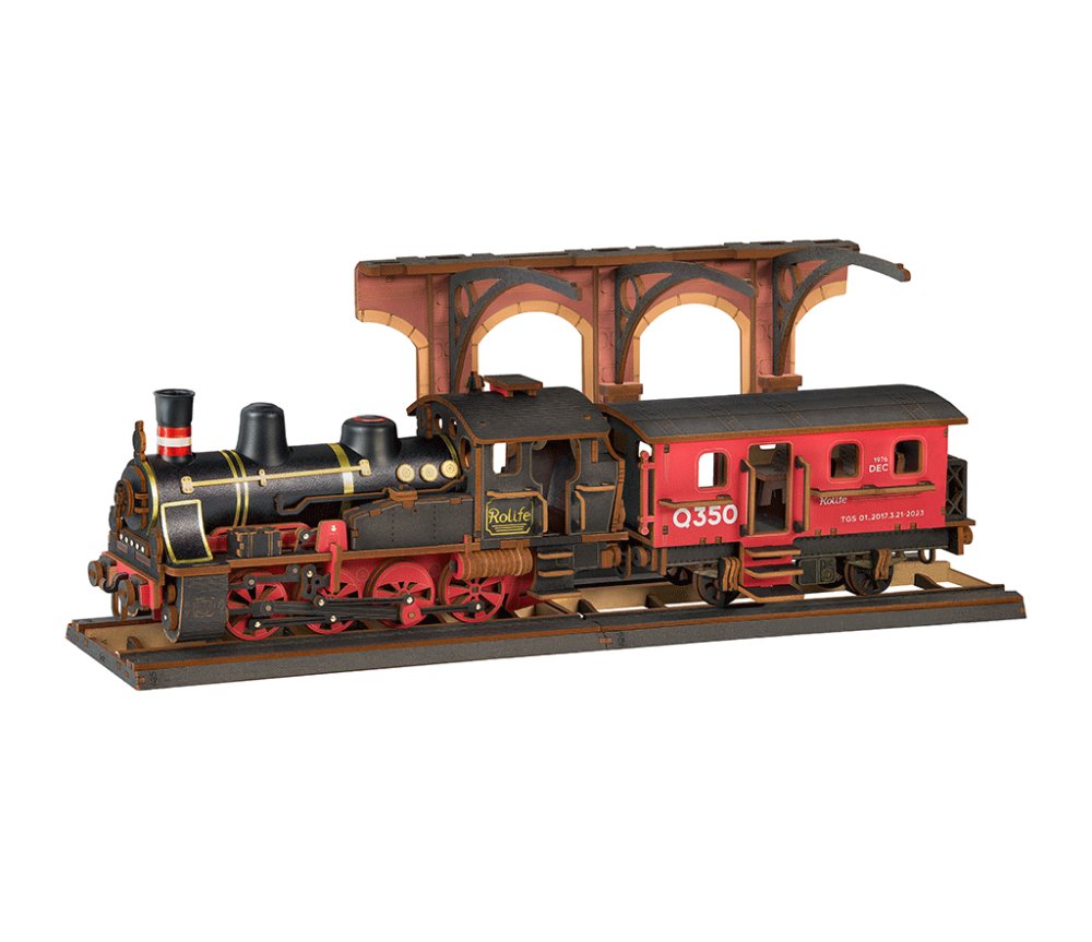 RoboTime 3D Rompecabezas de madera Locomotora de vapor Vintage