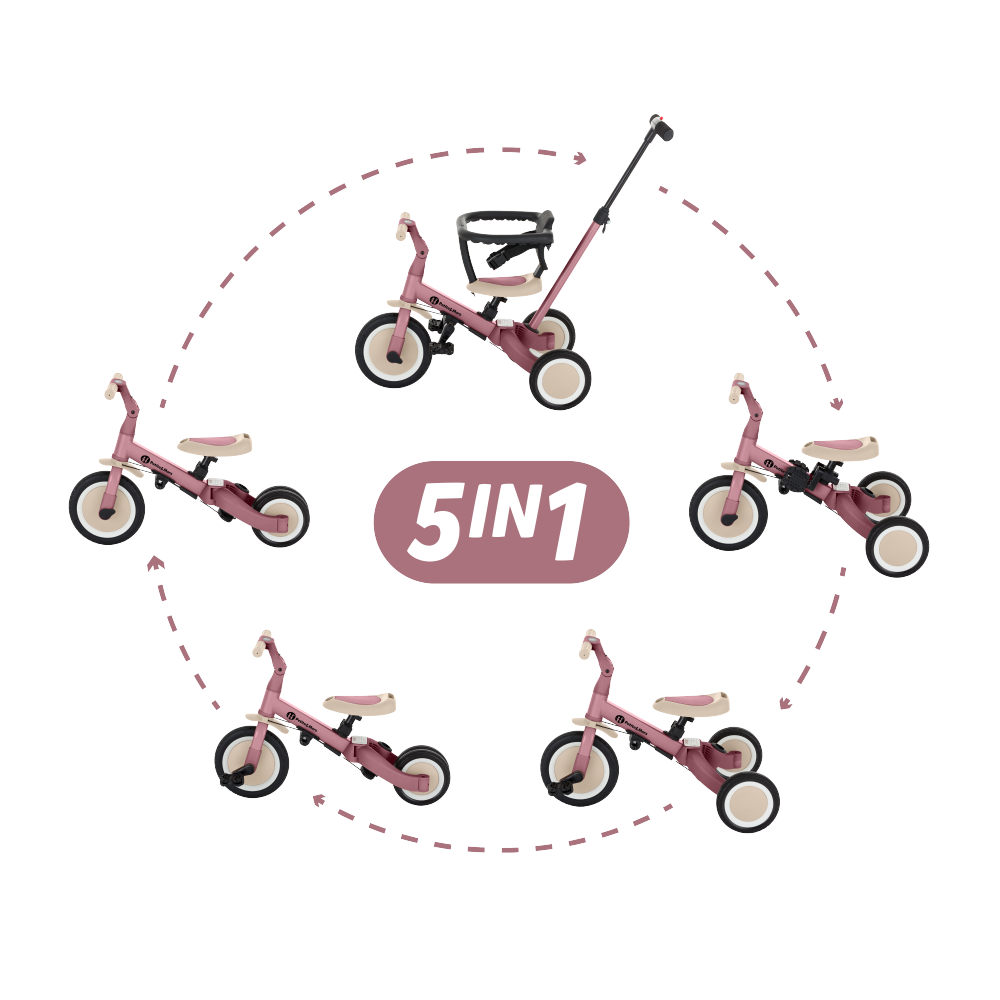 PETITE&MARS Tříkolka multifunkční 5v1 Turbo Dusty Rose