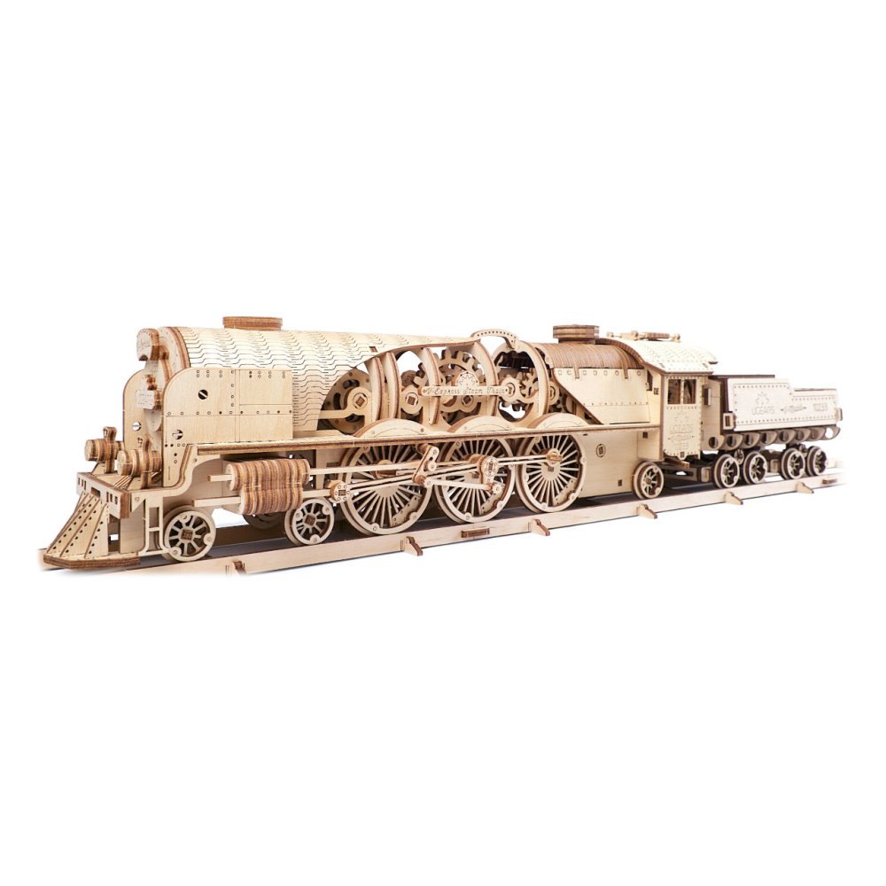 Ugears 3D dřevěné mechanické puzzle V-Express parní lokomotiva 4-6-2 s tendrem (obrázek 9)