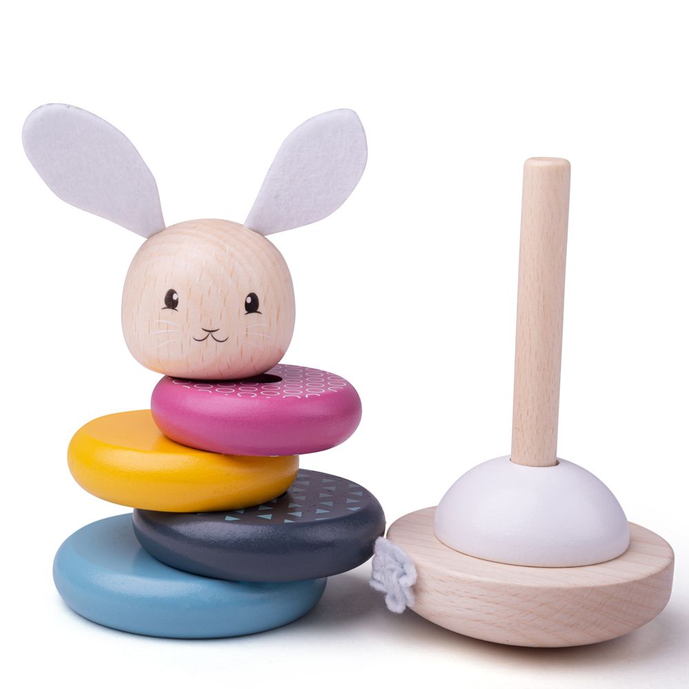 Bigjigs Baby Dřevěná motorická nasazovací věž králíček (obrázek 3)