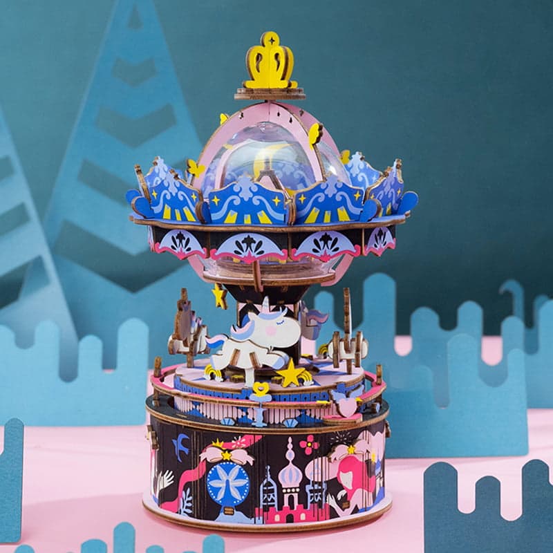 RoboTime 3D dřevěná skládačka hrací skříňky Veselý kolotoč (obrázek 4)