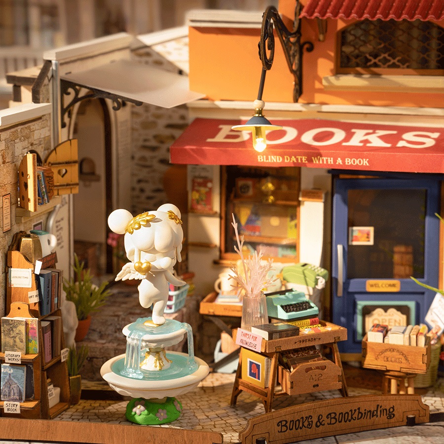 RoboTime 3D dřevěná skládačka Miniatura domečku Knihkupectví na rohu (obrázek 6)