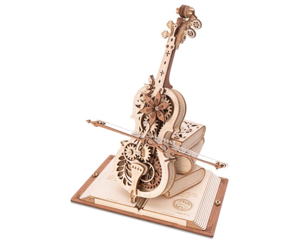 RoboTime 3D dřevěná skládačka hrací skříňky Kouzelné violoncello (mechanický pohon)