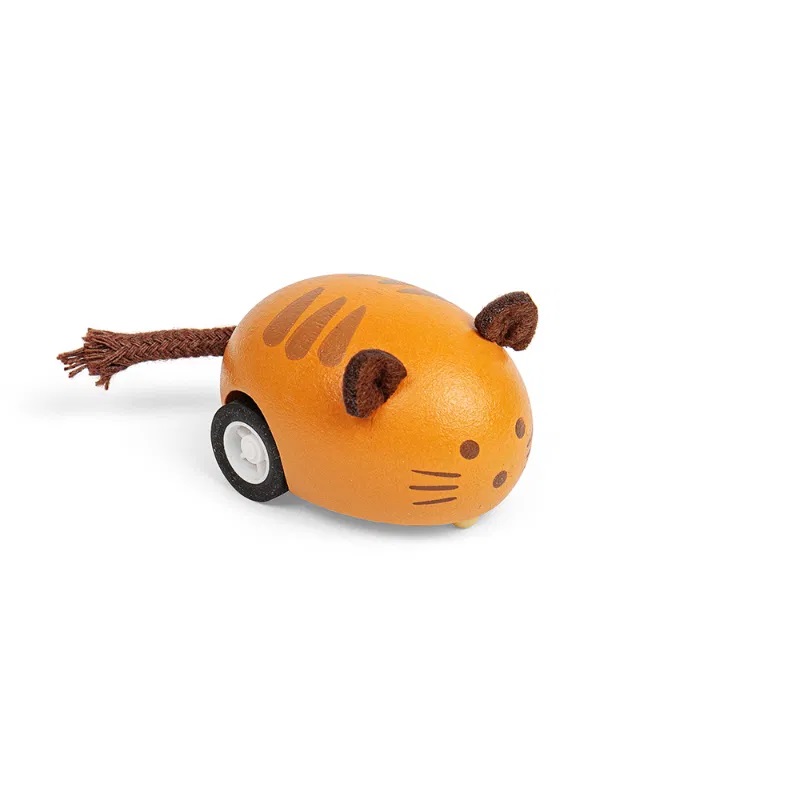 Bigjigs Toys Dřevěné natahovací zvířátko 1 ks Kočka oranžová