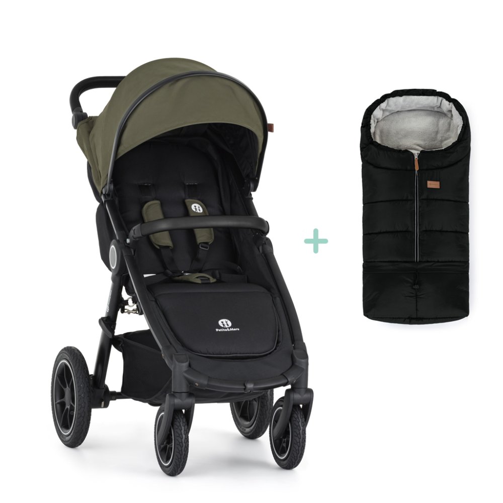 PETITE&MARS Sportvagn Street2 Air Black Mature Olive + PETITE&MARS Väska Jibot GRATIS