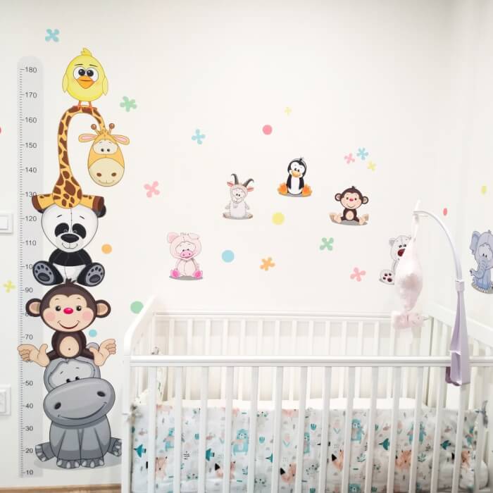 Vinilos Decorativos Para Niñas - Metro Infantil Rosa Con Animales Felices (180 Cm)