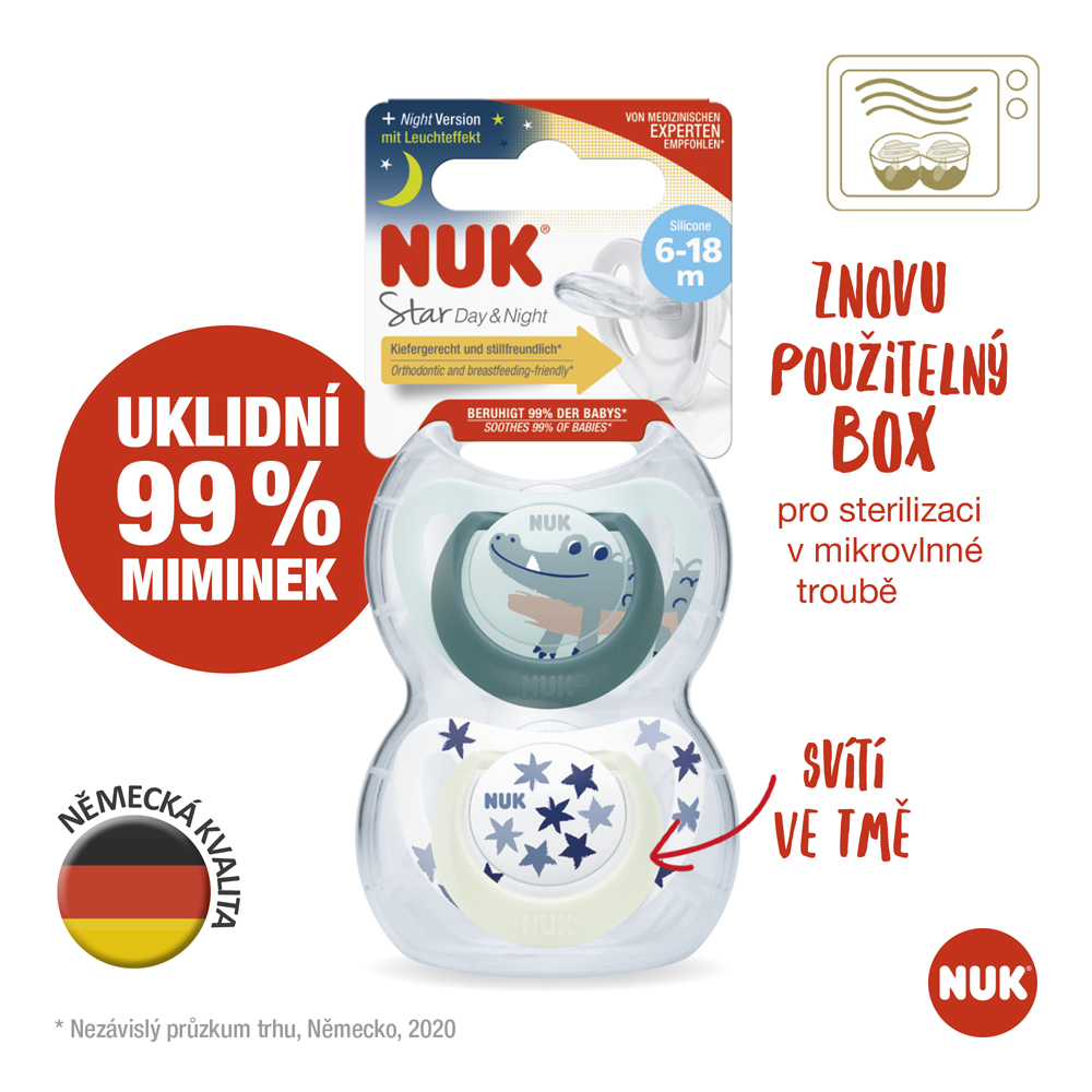 NUK Dudlík Star Day & Night (6-18 M.) 2 Stück Box Junge