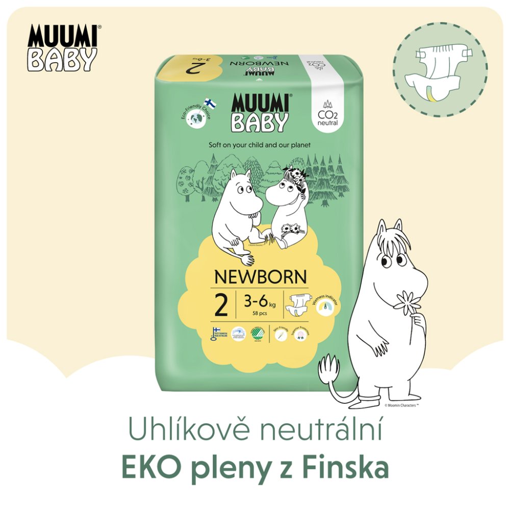 MUUMI Baby 2 Nou-născut 3-6 Kg (58 Buc), Scutece Eco