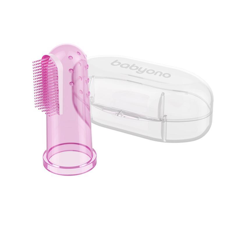 BABYONO Brosse à Dents Doigt Avec étui Rose