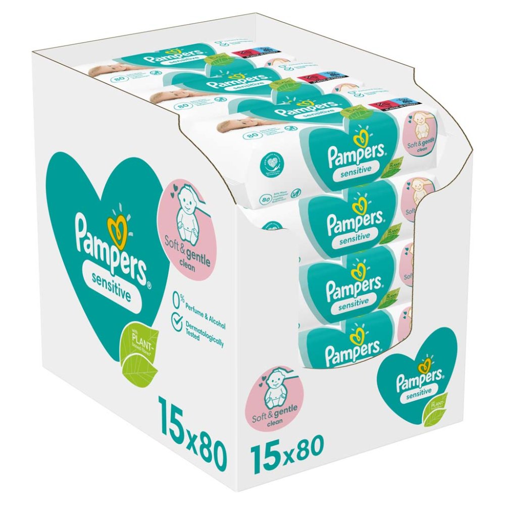 PAMPERS Sensitive Chusteczki Nawilżane 15 Szt. = 1200 Szt