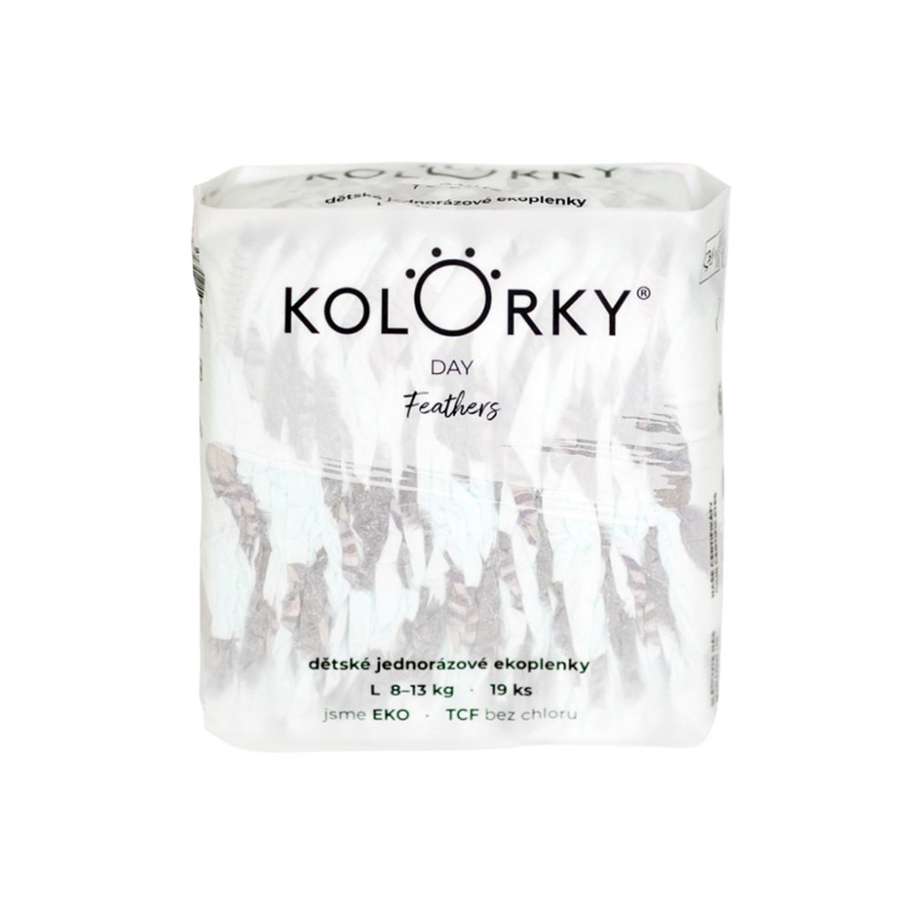 KOLORKY DAY Couches Jetables Eco, Plumes L (8-13 Kg) 152 Pcs - STOCK MENSUEL