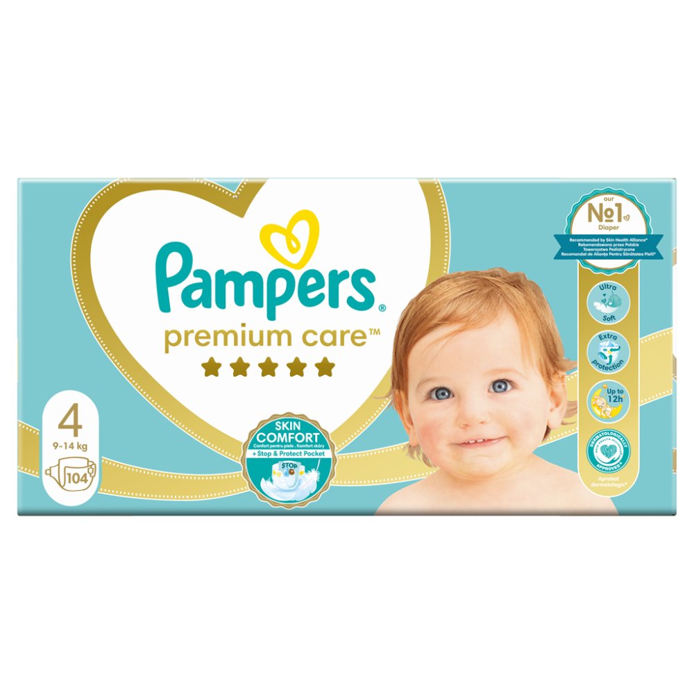 PAMPERS Premium Care Plenice Za Enkratno Uporabo 4 (9-14 Kg) 104 Kos - MEGA PAKET