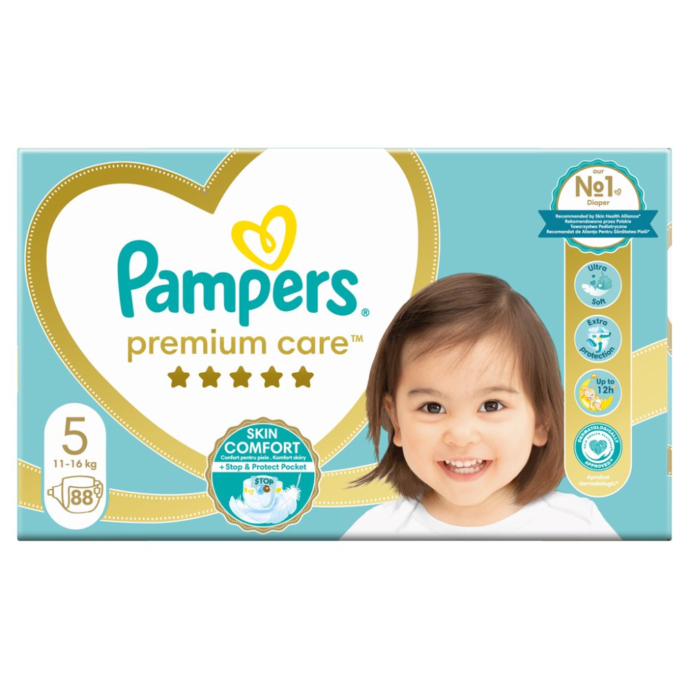 PAMPERS Premium Care Pieluszki Jednorazowe 5 (11-16 Kg) 88 Szt. - MEGA PAKIET