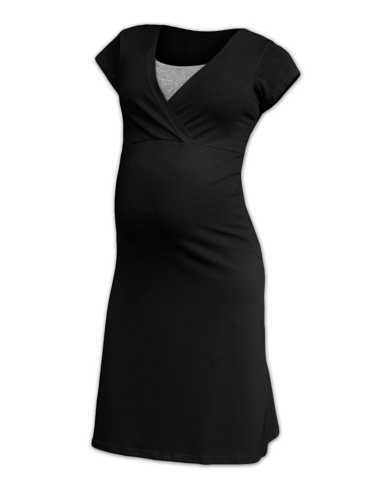Chemise de nuit d'allaitement Eva, manches courtes, noire S/M