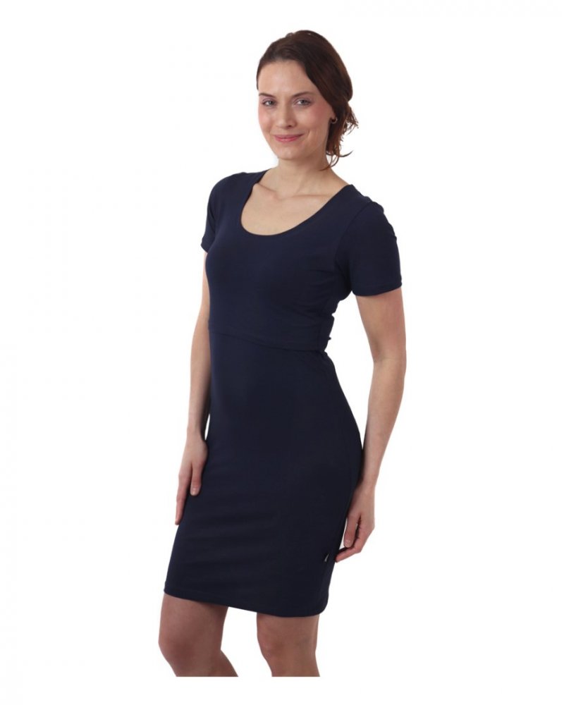 Robe d'allaitement ELENA, manches courtes, bleu foncé XS/S – Image 3