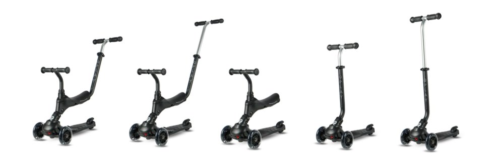 QPLAY Trottinette Sema Pro Black, 5 en 1, avec roues LED, âge 1-6 ans – Image 3