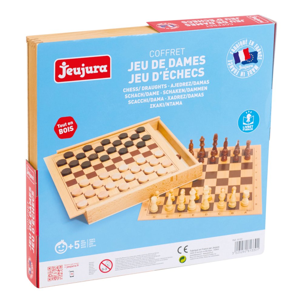 Jeujura Échecs et dames dans une boîte en bois – Image 3