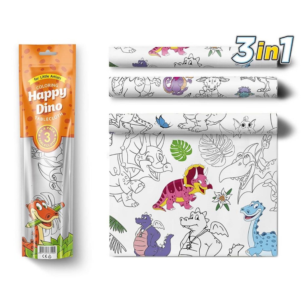 Pexi Nappes à colorier 3 pièces - Dinosaures heureux (Happy Dino)