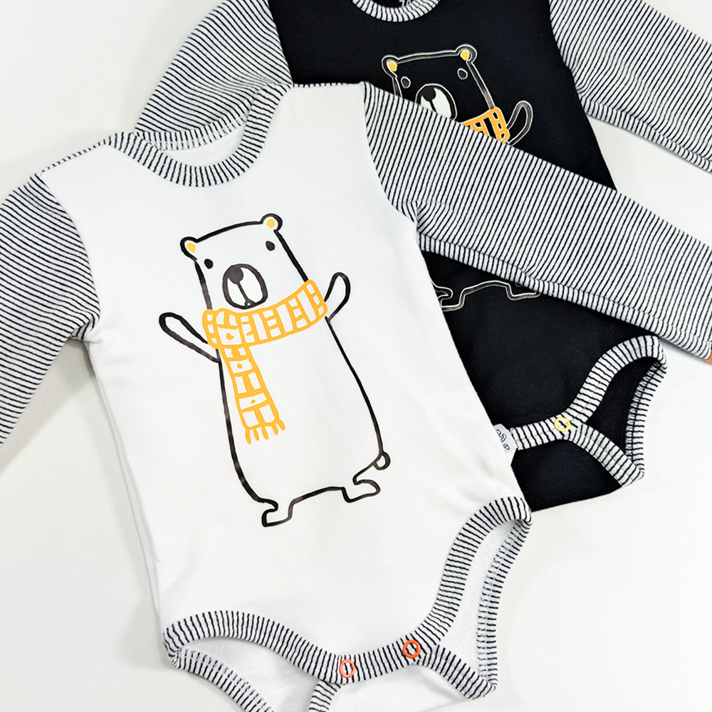 Body smanicato DR a righe Outlast® - orso bianco/riga bianco nero 86 - immagine 5