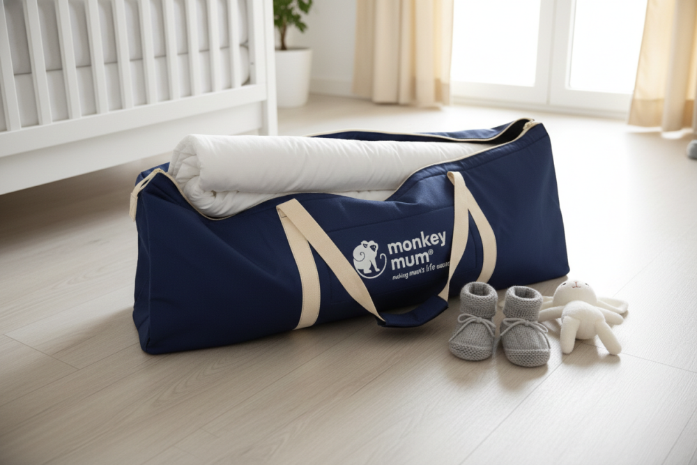 Velký cestovní vak Monkey Mum® na zábrany na postel – tmavě modrý