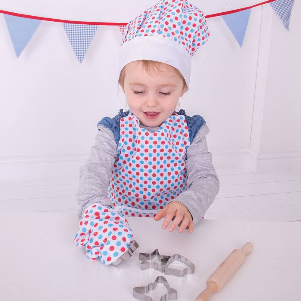 Bigjigs Toys Kuchařský set se zástěrou s puntíky (obrázek 4)