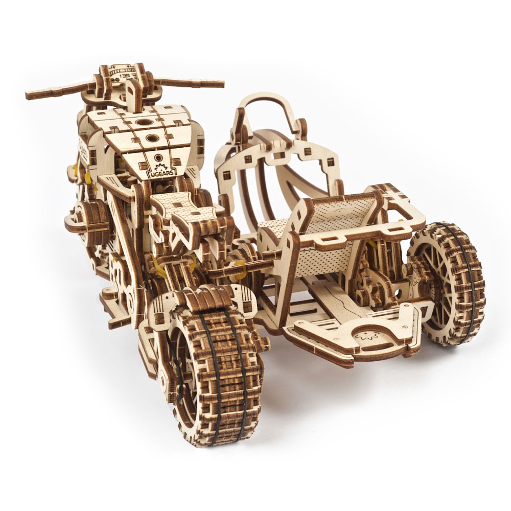 Ugears 3D dřevěné mechanické puzzle UGR-10 Motorka (scrambler) s vozíkem (obrázek 5)