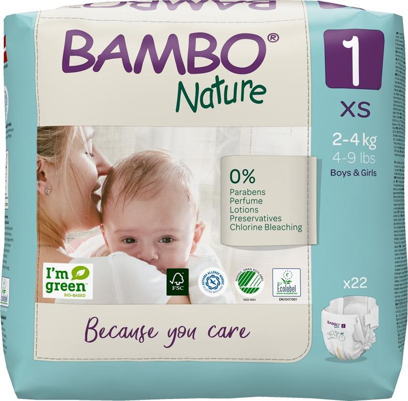 BAMBO Nature Pieluszki Jednorazowe 1 XS (2-4 Kg) 22 Szt