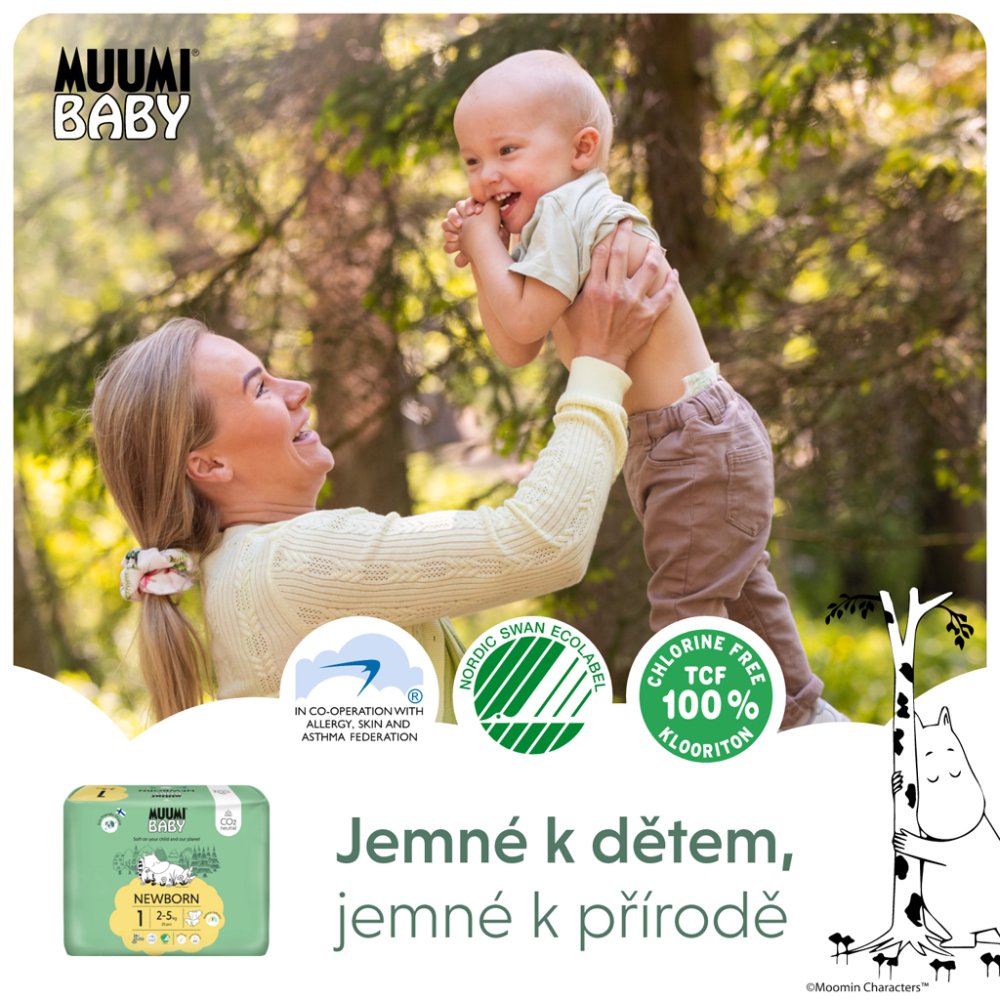 MUUMI Baby 1 Nou-născut 2-5 Kg (75 Buc), Pachet Lunar De Scutece Eco