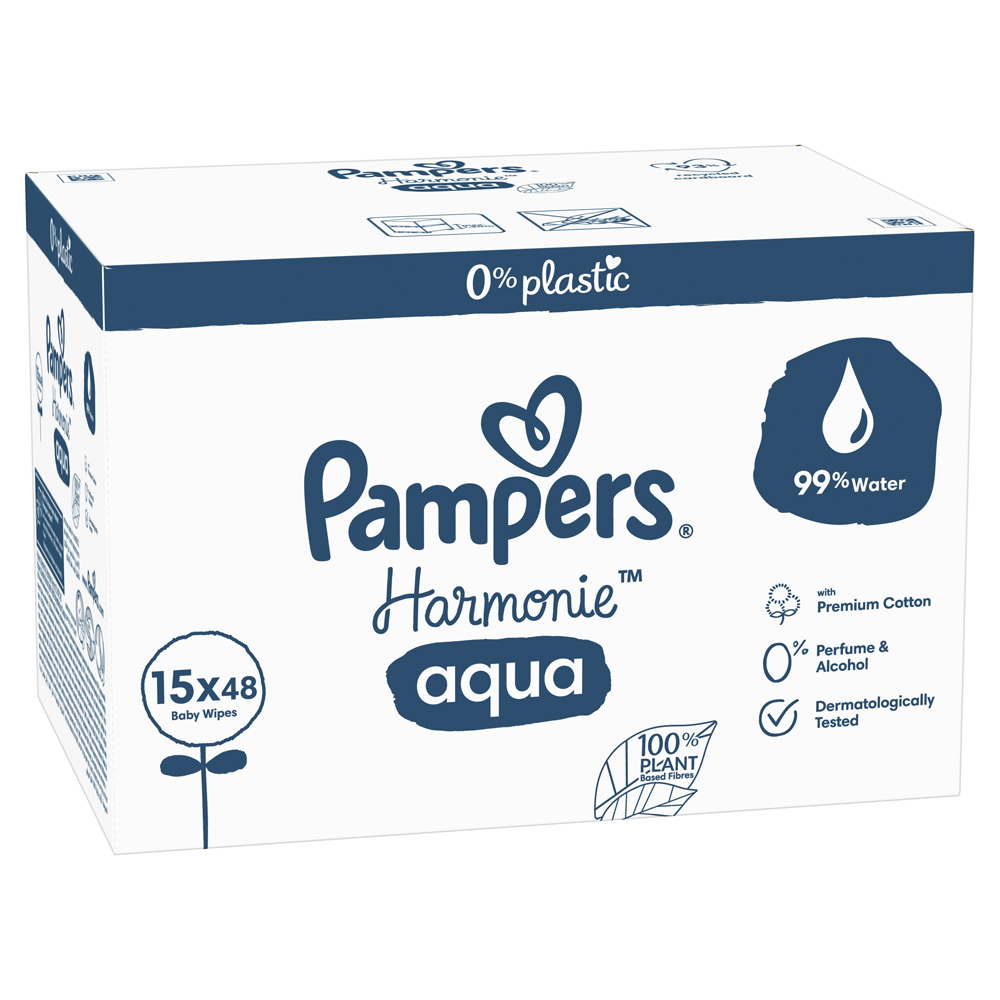 PAMPERS Harmonie Aqua Vochtige Doekjes Plastic Gratis 15x48 St = 720 St