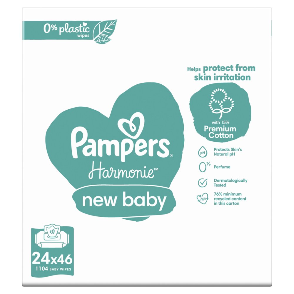 PAMPERS Ubrousky Vlhčené Harmonie New Baby Plastic Free 24x46 Ks