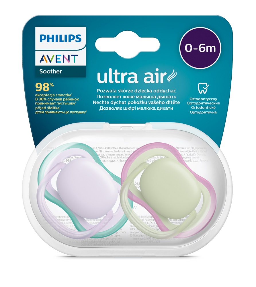 Philips AVENT Smoczek Ultra Neutralny Dla Powietrza 0-6m Dziewczynka Fioletowy, 2 Szt