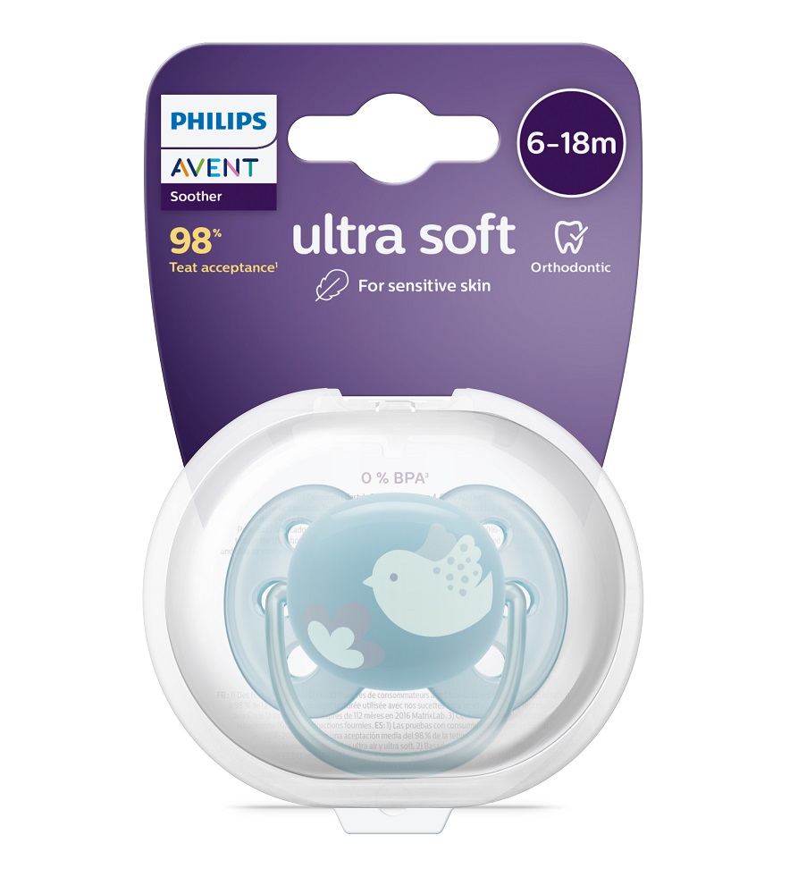 Philips AVENT Sucette Ultrasoft Premium 6-18m Bleu, 1 Pc