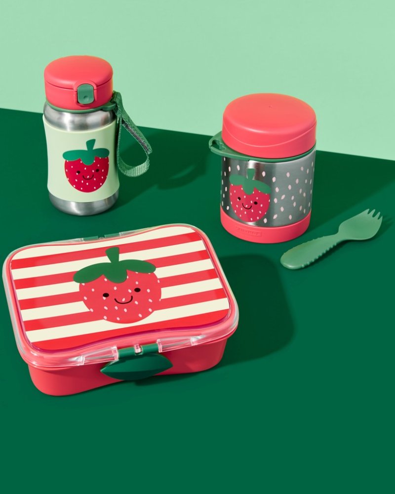 SKIP HOP Spark Style Vattenflaska Med Sugrör I Rostfritt Stål Strawberry 12m+