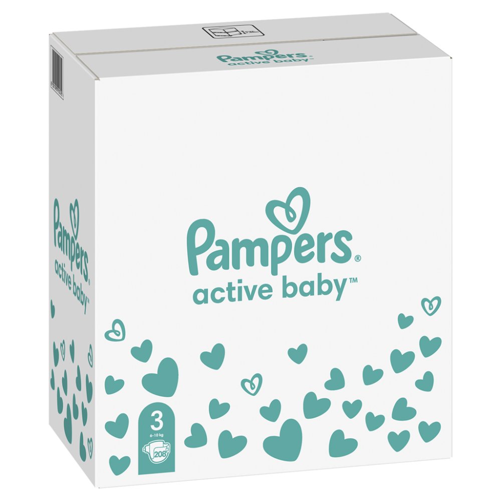 PAMPERS Active Baby Pañales Desechables 3 (6-10 Kg) 208uds - STOCK MENSUAL