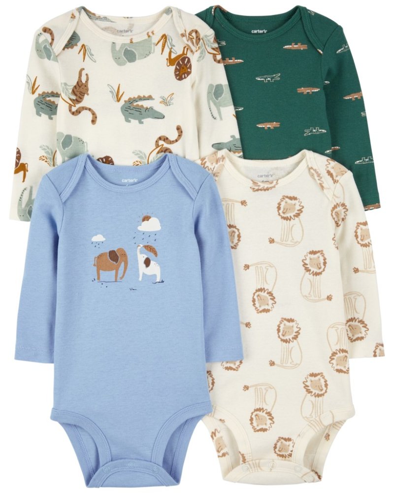 CARTER'S Body z długim rękawem w kolorze niebieskim/zielonym Safari dla chłopców, 4 sztuki, 12 m/rozmiar. 80