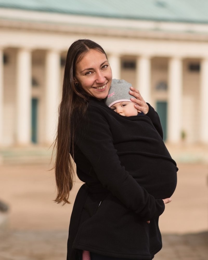 Zina Maternity and Carrier Wrap Jacket, in pile, nero S/M - immagine 3