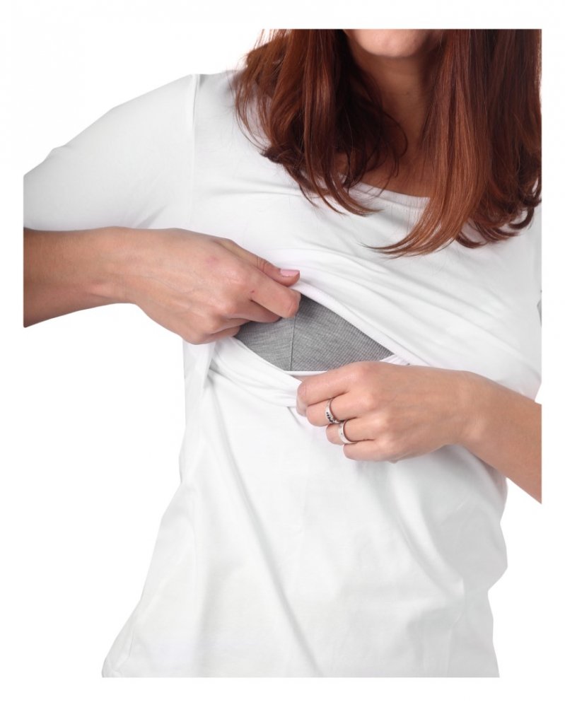 T-shirt allattamento Katherine, manica 3/4, bianco L/XL - immagine 3