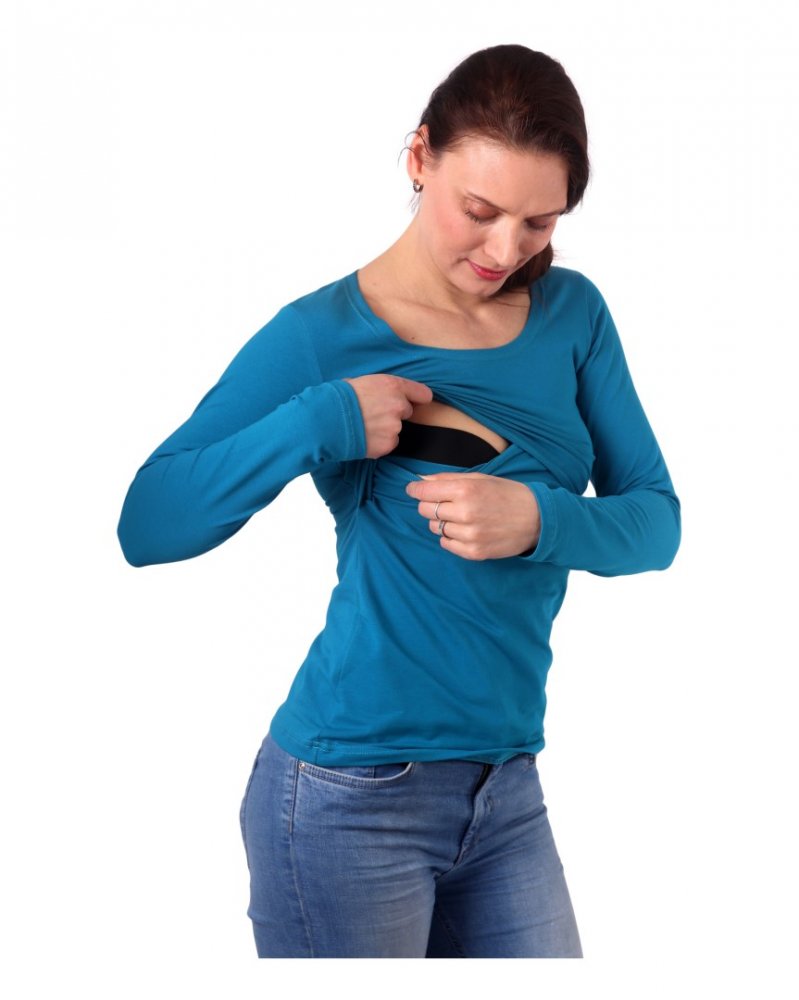 Maglietta per l'allattamento Kateřina, manica lunga, turchese scuro L/XL - immagine 2