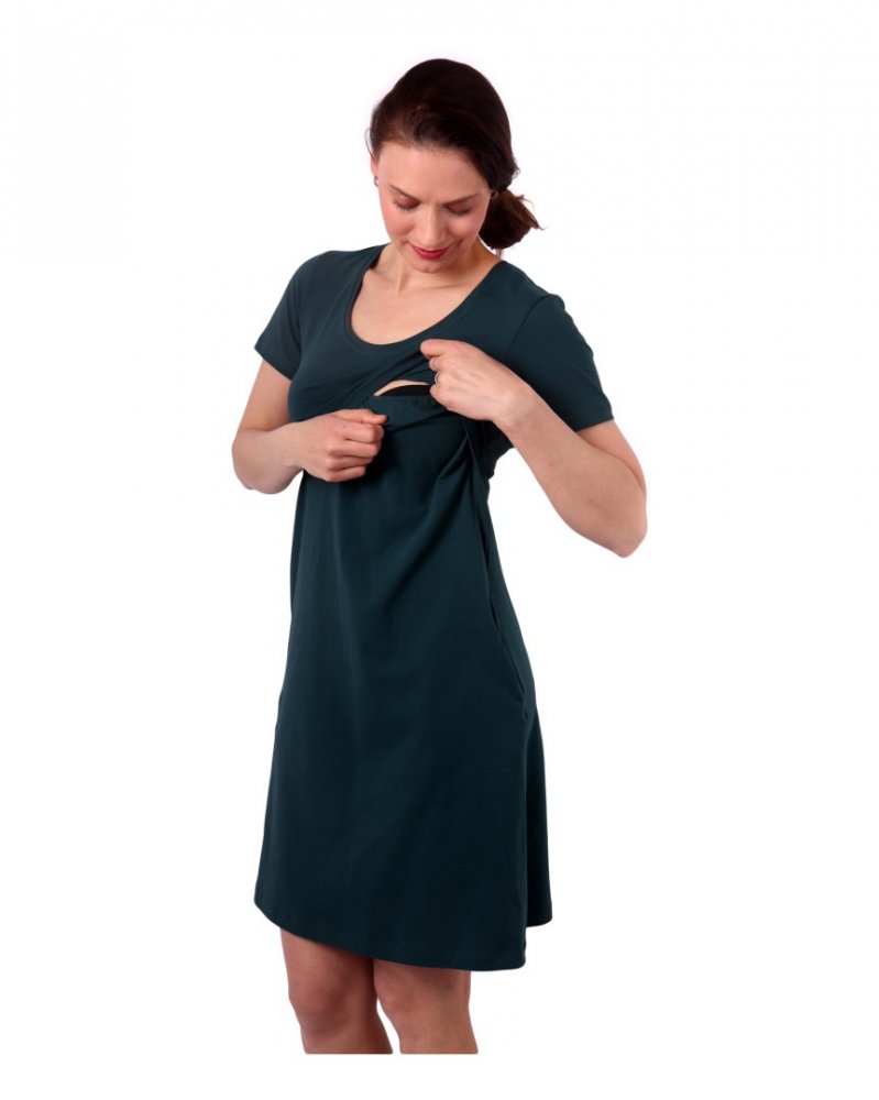 Abito da allattamento con tasche Tea, manica corta, verde bottiglia L/XL