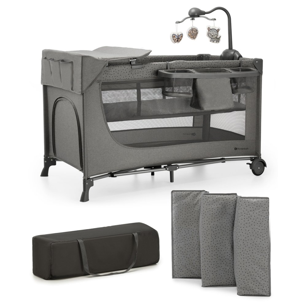 KINDERKRAFT Lettino da viaggio Joy 2 con accessori Dark grey