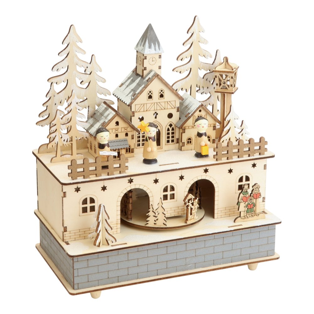 small foot Caja de música de madera con luz pueblo invernal