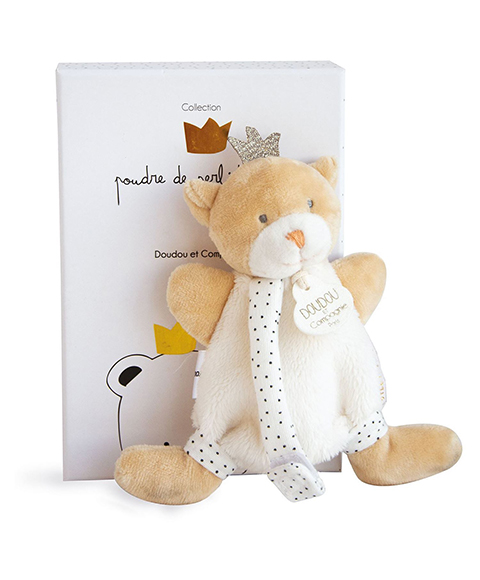 Doudou Set de regalo - Peluche con soporte para chupete, osito rey, 15 cm