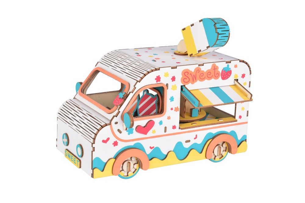 Woodcraft Puzzle 3D en bois Voiture de marchand de glaces